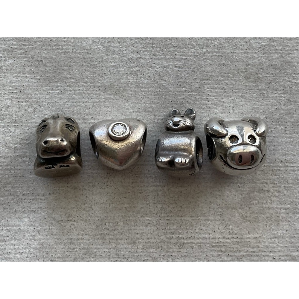 Pandora Lot Of 4 Charms ALE 925 Sterling Silver Horse Head Heart Pig Rabbit